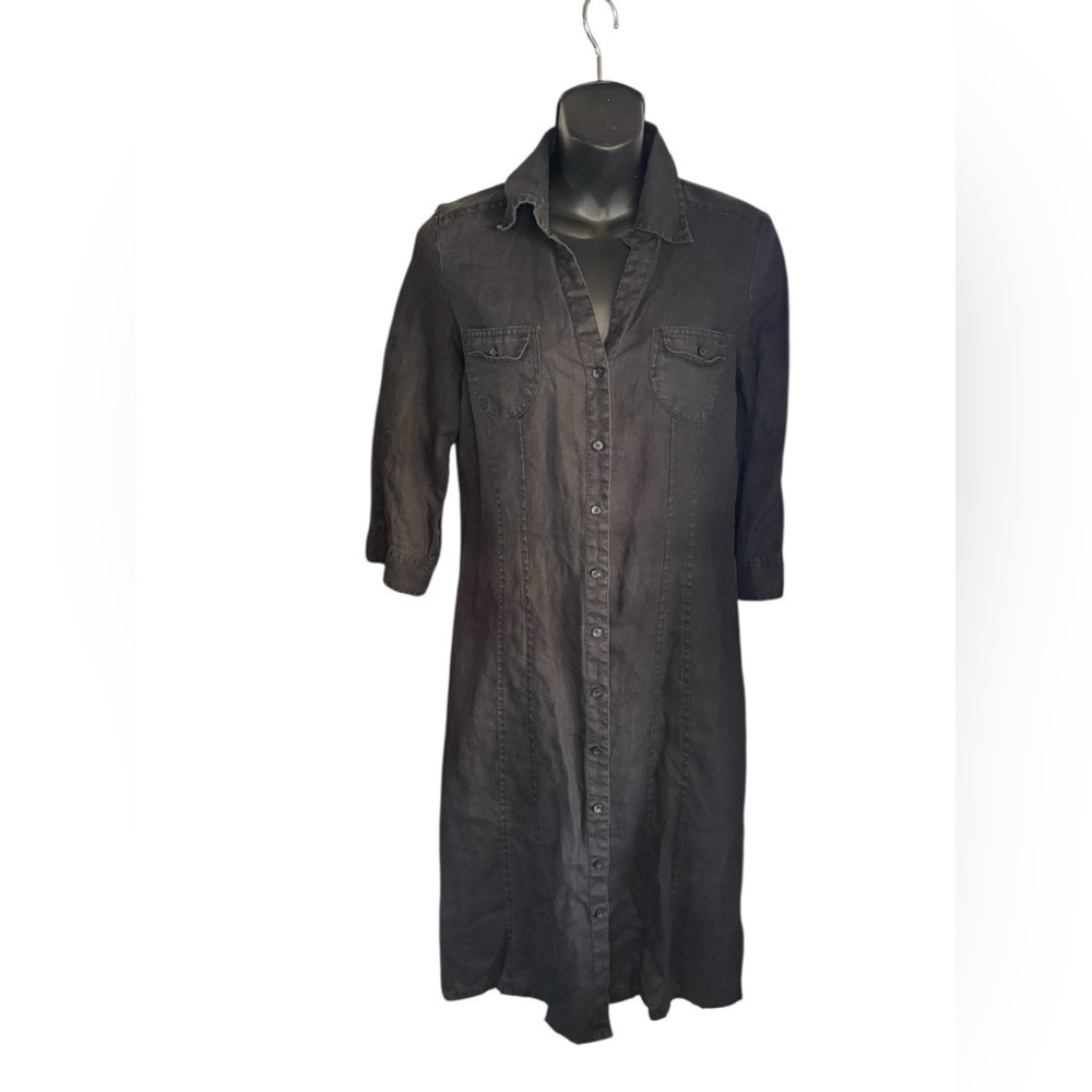H&M women’s black 3/4 sleeve midi camisole dress 100% linen size 8 preloved